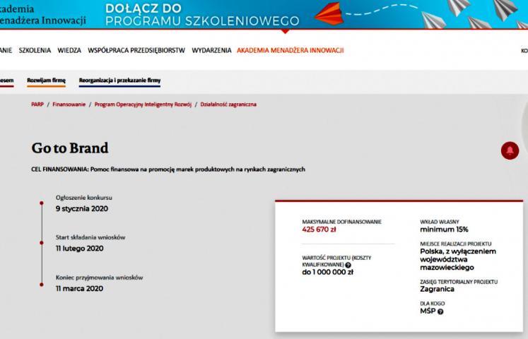 Polska Agencja Rozwoju Przedsiębiorczości ogłosiła konkurs w ramach poddziałania 3.3.3 Wsparcie MŚP w promocji marek produktowych – Go to Brand Programu Operacyjnego Inteligentny Rozwój 2014-2020.
