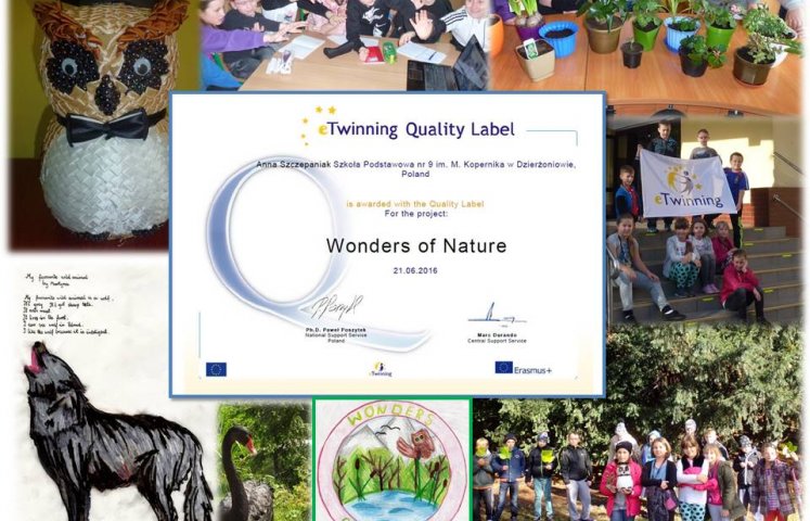Kolejny projekt eTwinning realizowany przez SP 9 Dzierżoniów w roku szkolnym 2015-2016 został nagrodzony Odznaką Jakości eTwinning. Projekt „ Wonders of Nature” realizowany był przez cztery szkoły podstawowe z różnych zakątków Europy (Polska, Gruzja, Portugalia i Włochy) i miał na celu poznanie przyrody w ciekawy i kreatywny sposób z wykorzystaniem metod aktywizujących.