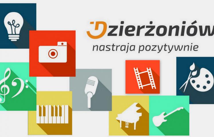 Plakat z logotypen Dzierżoniowa i napisem Dzierżoniów nastraja pozytywnie