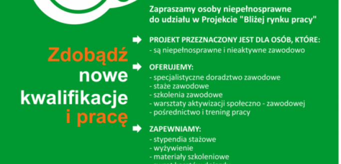 Jeśli jesteś mieszkańcem Dzierżoniowa lub okolicznych powiatów, jesteś osobą z niepełnosprawnością oraz nieaktywną zawodową i chciałbyś rozpocząć pracę, to jest to oferta dla Ciebie!