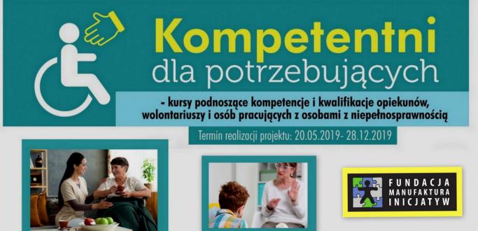 Pracujesz z osobami niepełnosprawnymi? Jesteś ich opiekunem lub wolontariuszem? Podnieś swoje kompetencje – zapisz się na bezpłatny kurs. Zajęcia będą odbywać się w Dzierżoniowie. Na kursy dla osób wspierających osoby z niepełnosprawnością z powiatu dzierżoniowskiego zaprasza Fundacja Manufaktura Inicjatyw (ul. Świdnicka 24). 