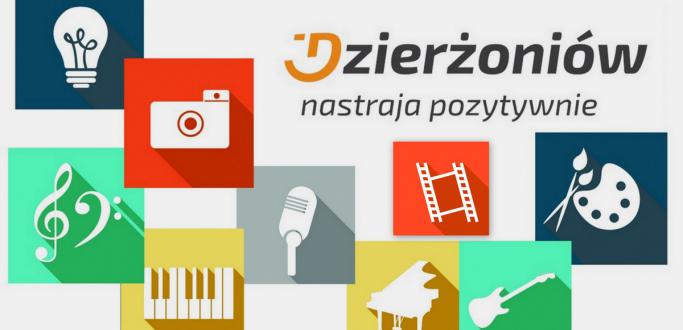 Plakat z logotypen Dzierżoniowa i napisem Dzierżoniów nastraja pozytywnie