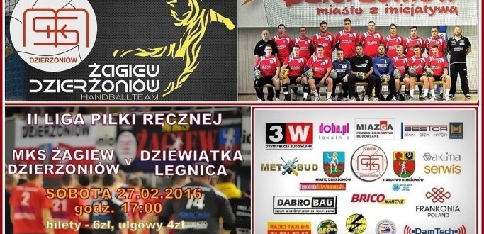 Kolejny mecz w ramach II ligi piłki ręcznej mężczyzn rozegra w sobotę 27 lutego o godz.17.00 MKS Żagiew Dzierżoniów. Rywalem naszego zespołu będzie przeciętnie spisująca się w tym sezonie drużyna Dziewiątki Legnica. 